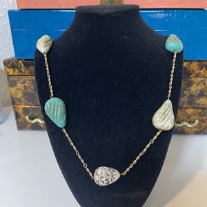 Glass Tear Drop Chunky Multi-Color Gold-Tone Beaded Chain Necklace